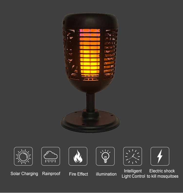 Solar Powered Outdoor Waterproof Yard Garden Lawn Anti Mosquito Insect Lamp Insect Killer Torch with LED Flame