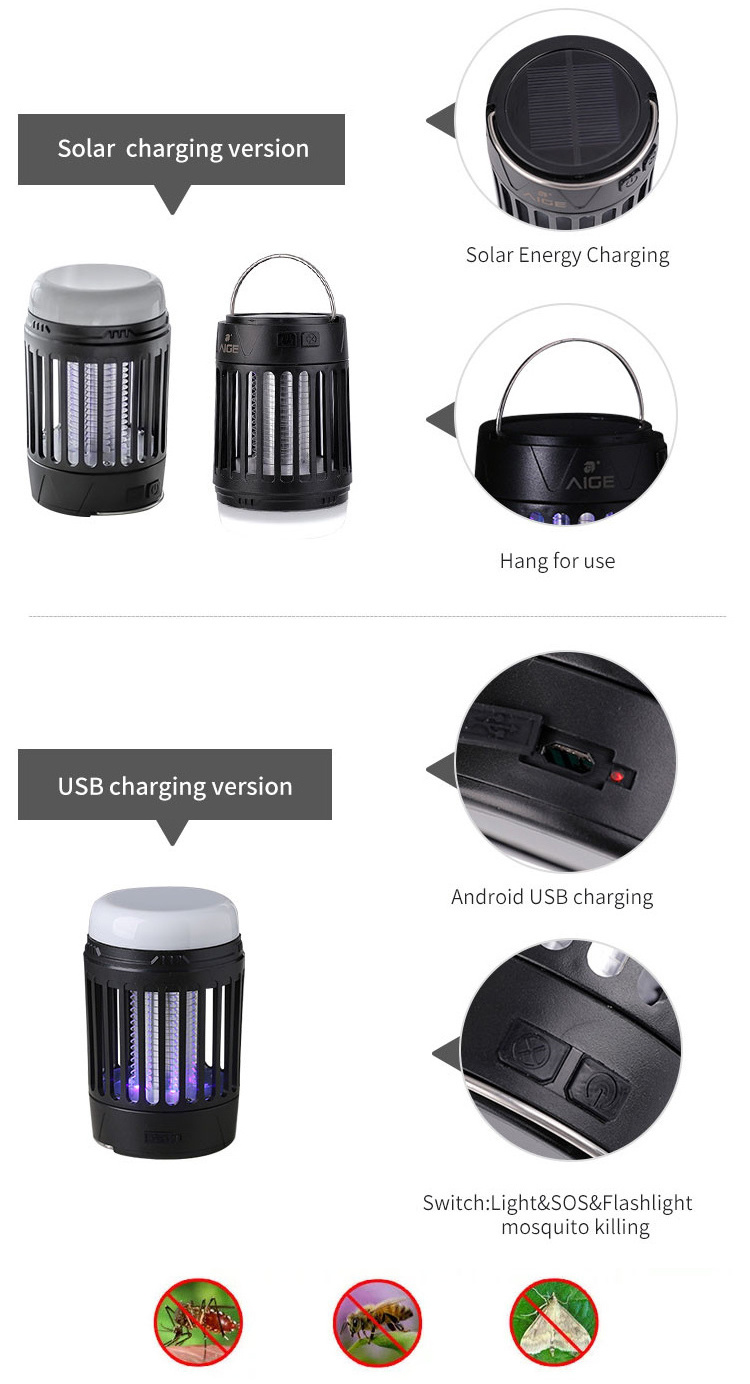 Outdoor Indoor Mosquito Insect Zapper Solar Bug Zapper Rechargeable USB Electronic Mosquito Killer Lamp for Camping Home