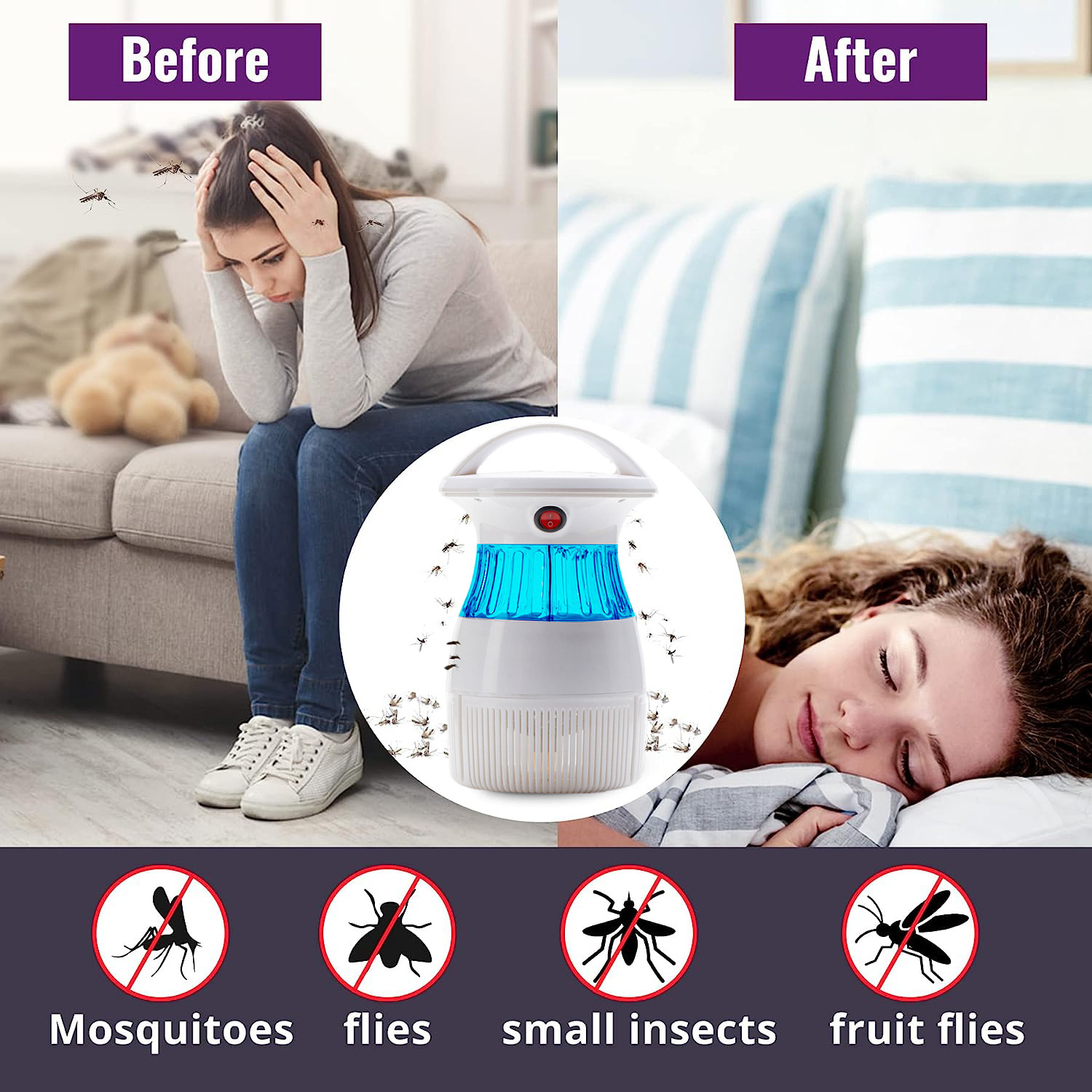 Indoor Electric Mosquito Killer Lamp with UV LED Light Electronic Fly Insect Trap With Suction Fan for Home