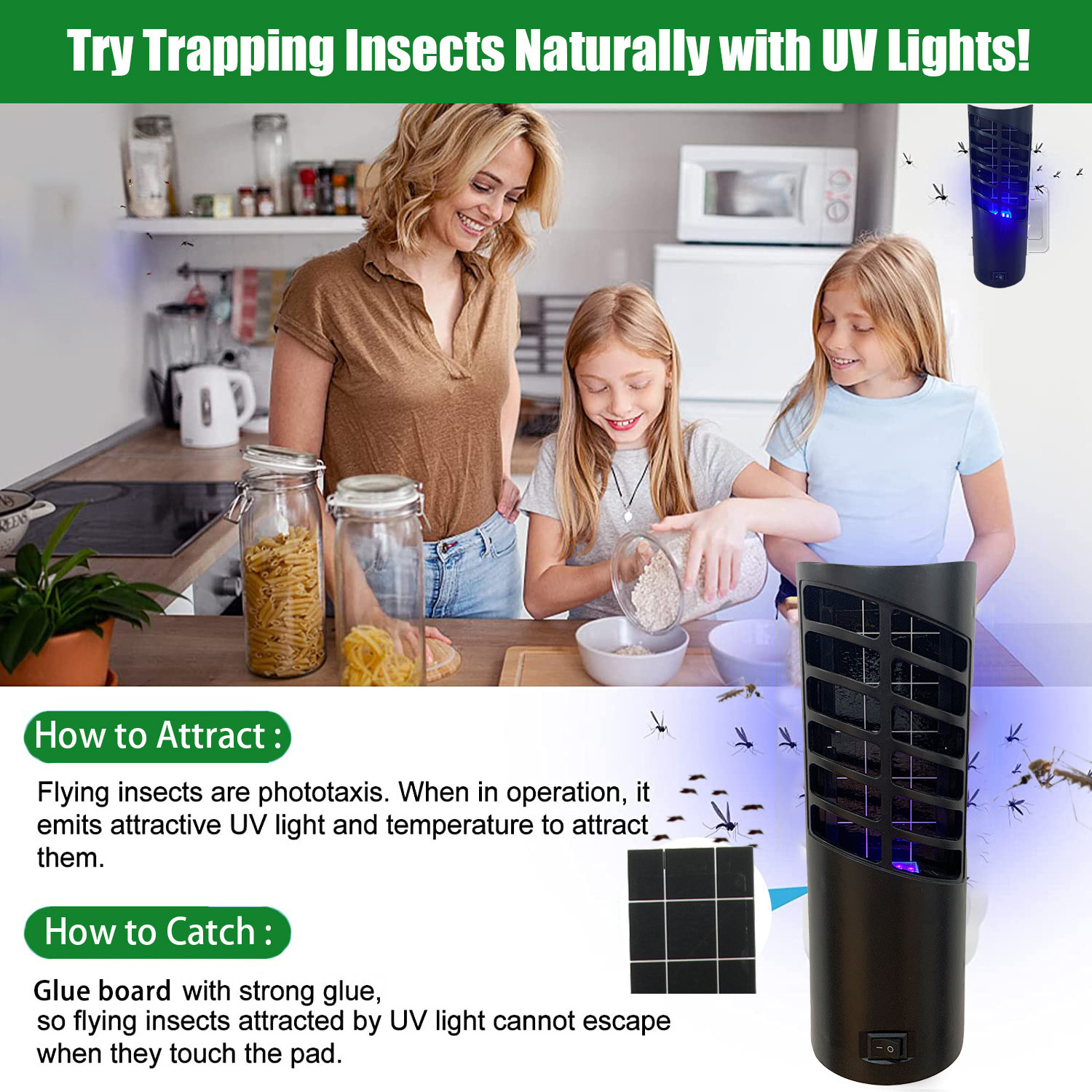 Electric Plug In UV LED Insect Mosquito Killer Lamp 10PCS Sticky Glue Board Fly Trap For Mosquito Lamp