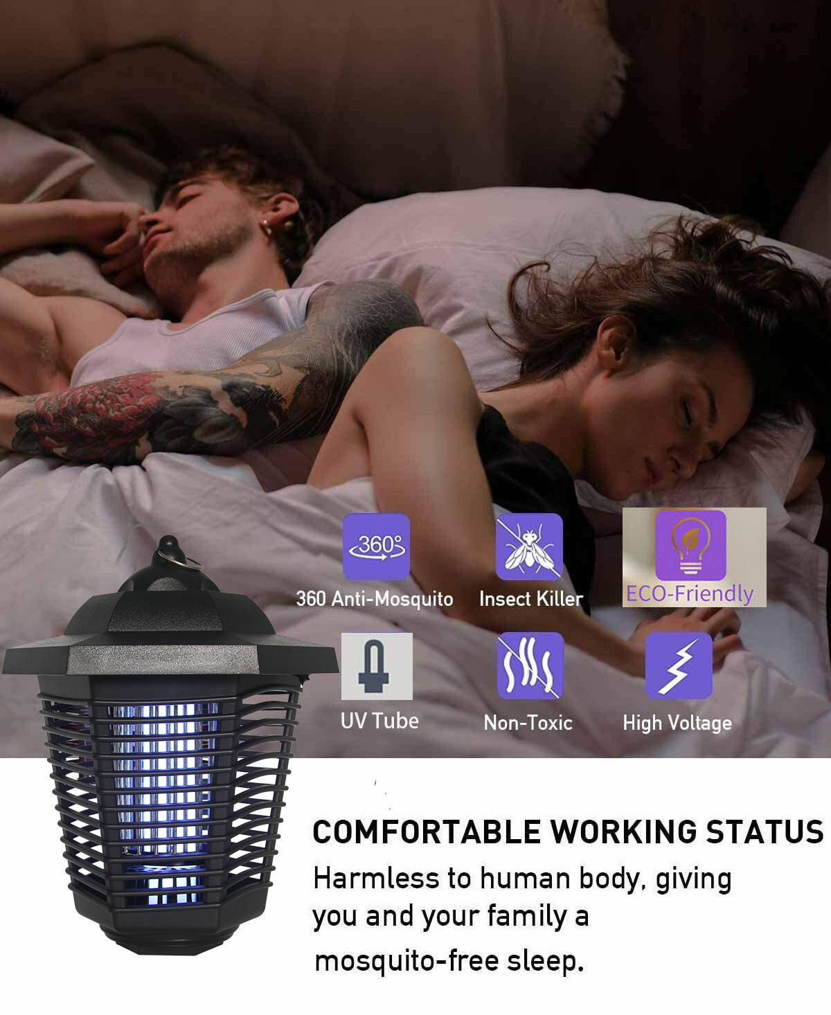 Electronic Bug Zapper Indoor Fly Insect Killer 3000V Powerful 365NM UV Tube Electric Shock Mosquito Lamp Trap