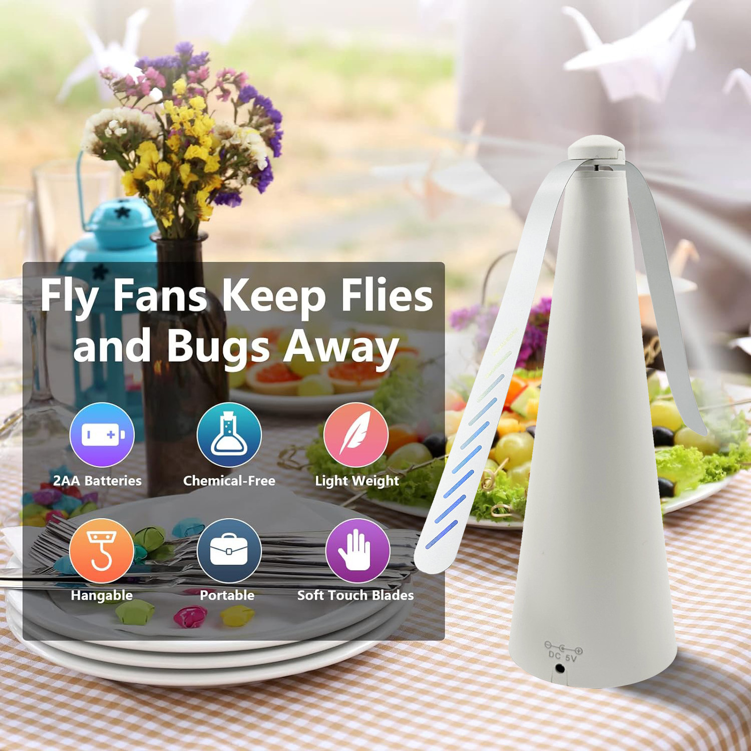 Outdoor Indoor Soft Blades Electric Table Fly Repeller Fan Battery USB Flies Mosquito Repeller