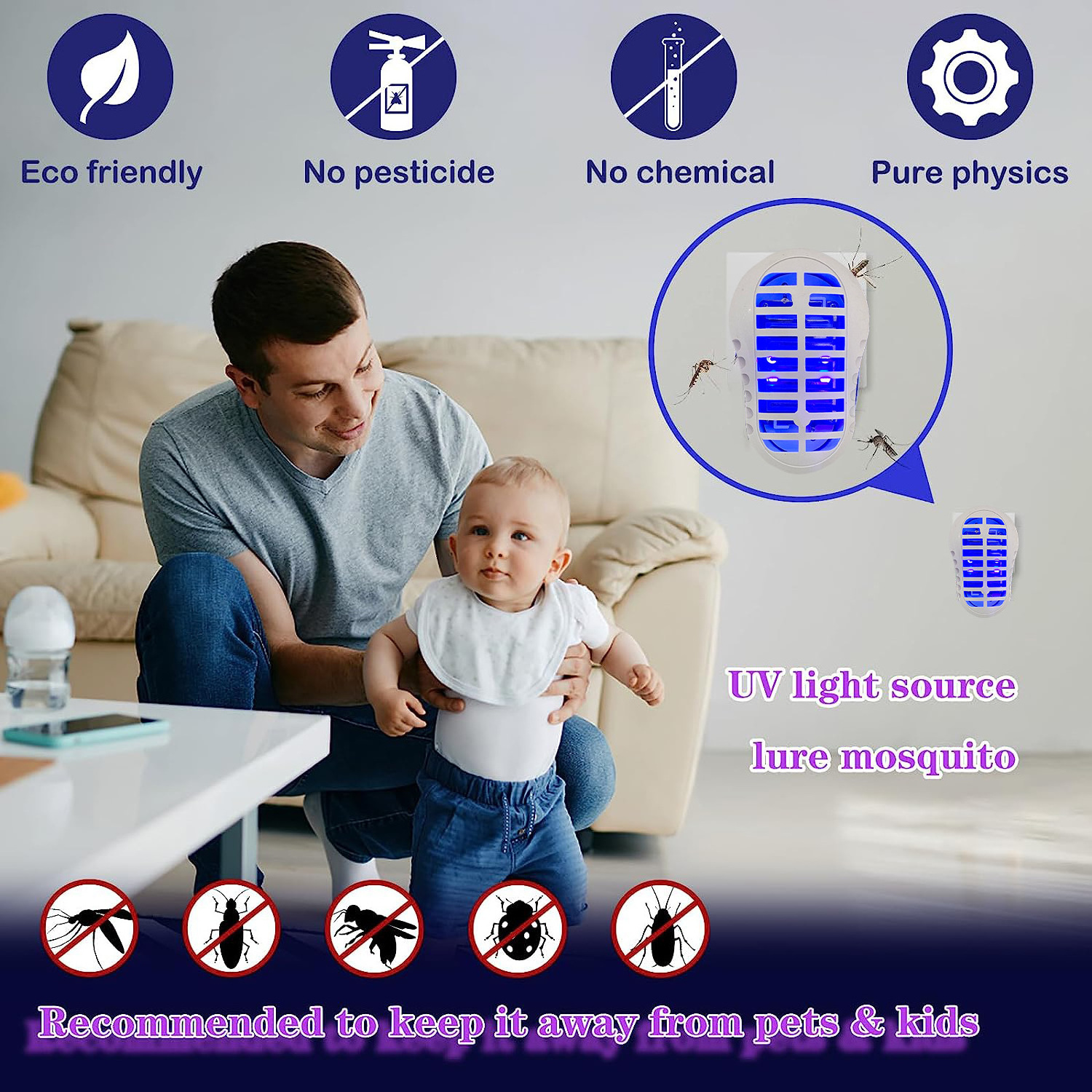 Chemical Free Pest Control Insect Killer Catcher Electronic Gnat Fly Trap Zapper Plug In Electric Mosquito Lamp