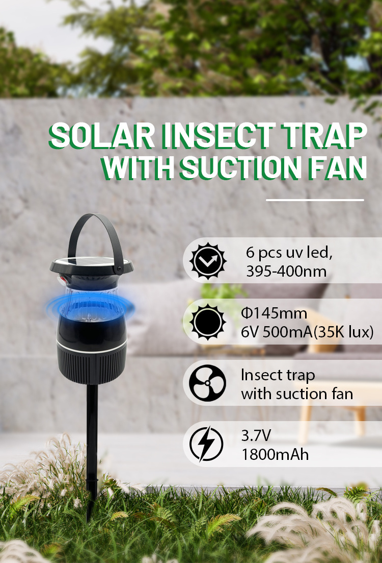 Solar Outdoor Indoor Insect Mosquito Killer Lamp Cordless Rechargeable Electric Fly Trap Lamp for Home Backyard Patio Garden