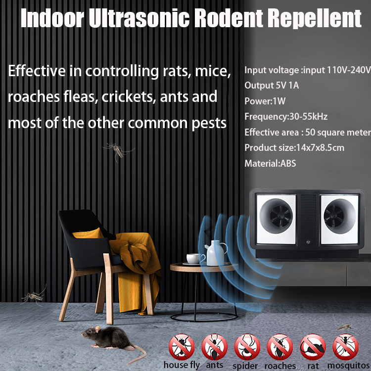 Eco-friendly Dual Rats Spiders Mosquito Pest Control Ultrasound Mouse Cockroach Rodent Repeller Device