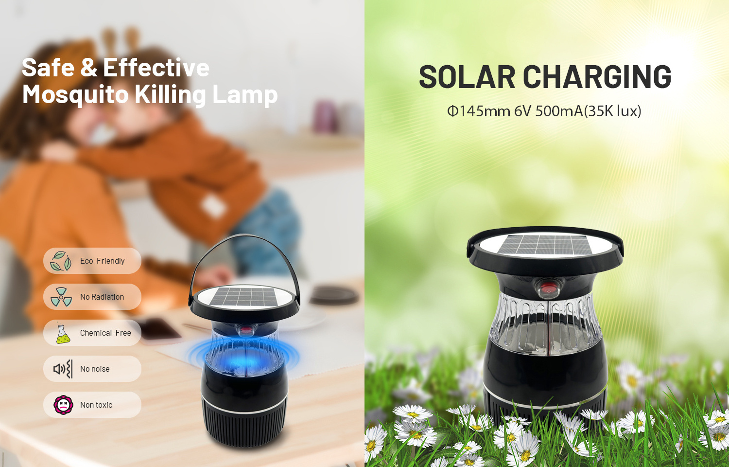 Solar Outdoor Indoor Insect Mosquito Killer Lamp Cordless Rechargeable Electric Fly Trap Lamp for Home Backyard Patio Garden