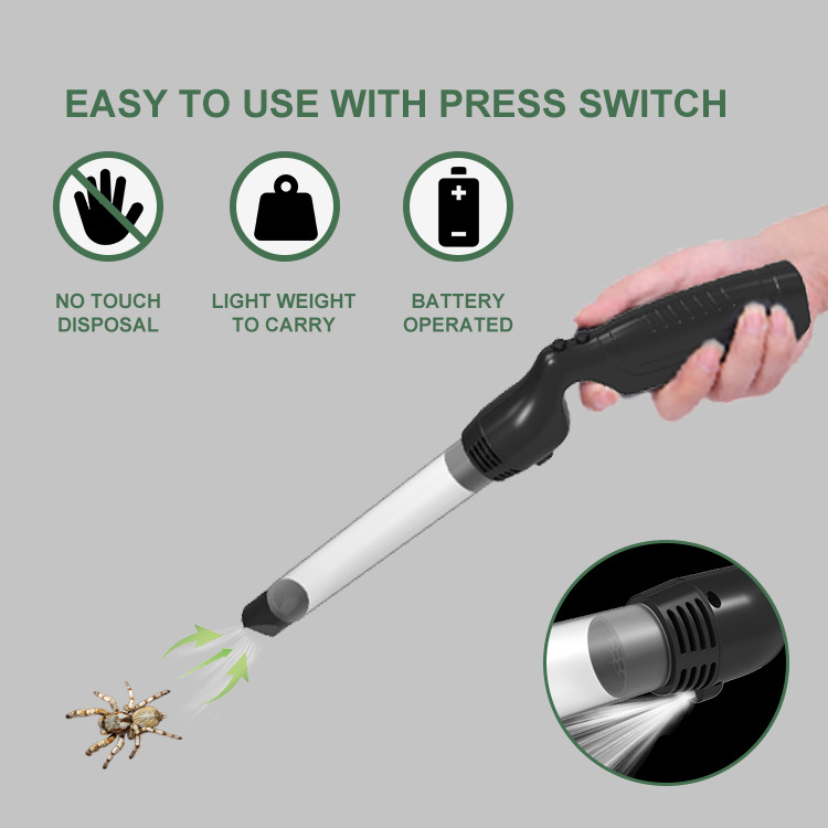 Humane Battery Operated Insect Fly Bugs Buster Suction Trap Insect and Spider Catcher Vacuum with LED Flashlight