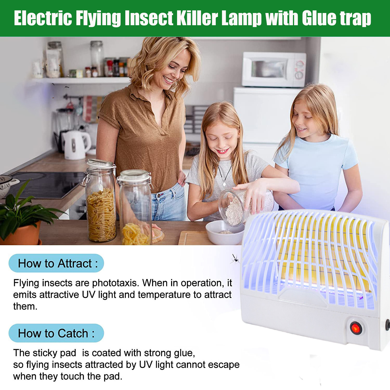 Electric Yellow Sticky Fly Trap Led Bug Zapper Insect Killer Lamp UV Light Insect Trap With Sticky Glue Board