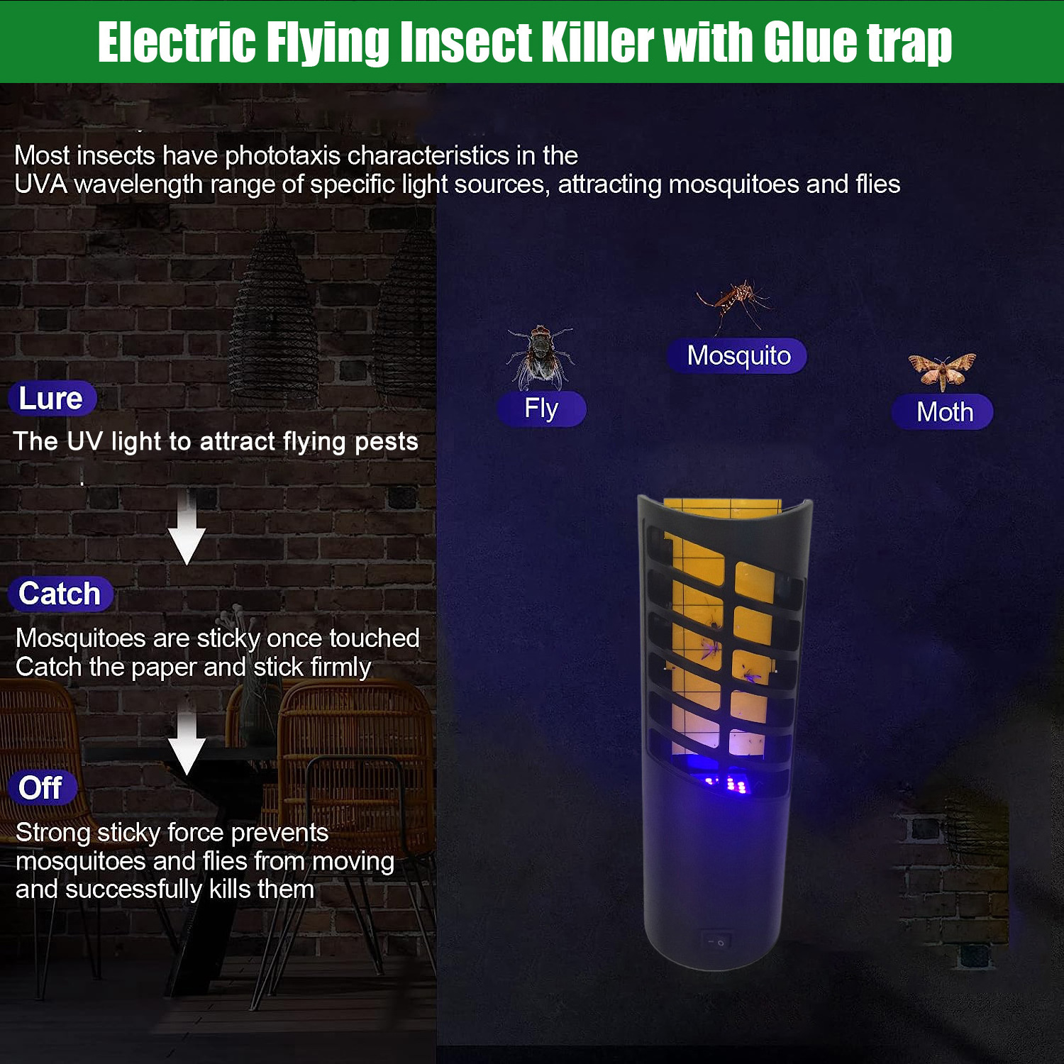 Electric Plug In UV LED Insect Mosquito Killer Lamp 10PCS Sticky Glue Board Fly Trap For Mosquito Lamp