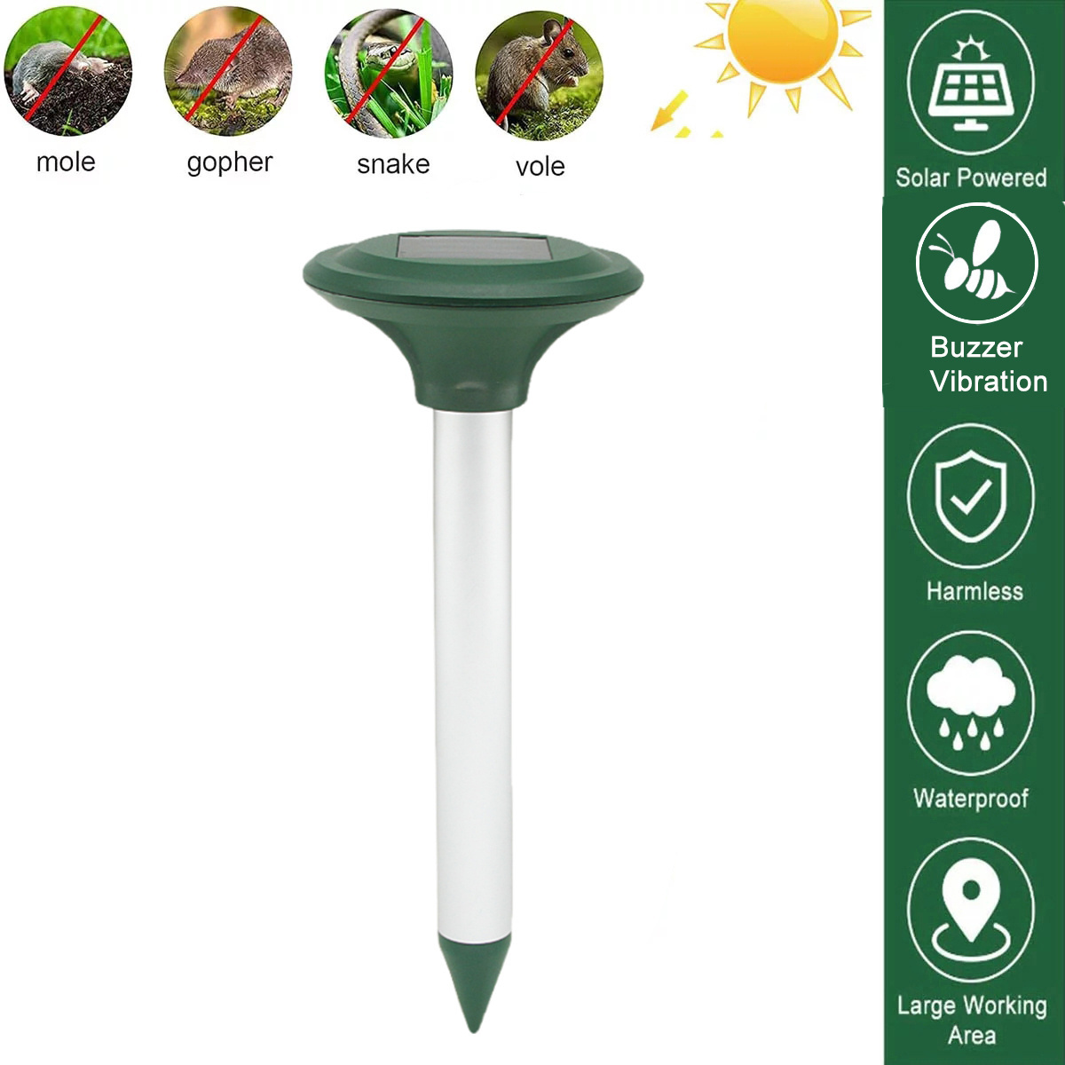 Guard Garden Farm Solar Battery Sonic Gopher Animal Mole Chaser Device Pest Vole Mole Snake Repeller