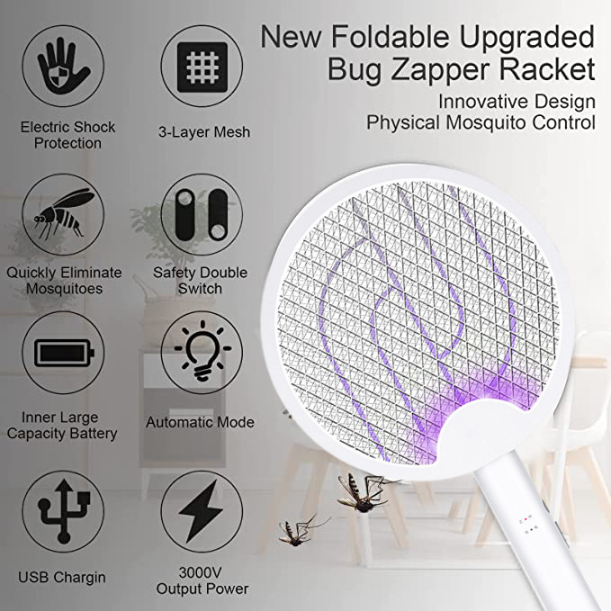 Electric Mosquito Fly Swatter Killer Lamp Multifunctional Adjustable Bug Zapper USB Rechargeable Mosquito Trap Racket