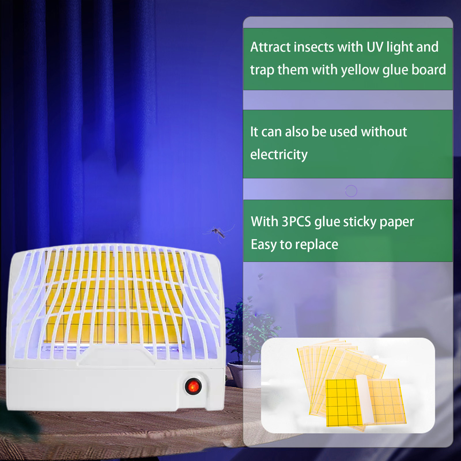 Electric Yellow Sticky Fly Trap Led Bug Zapper Insect Killer Lamp UV Light Insect Trap With Sticky Glue Board