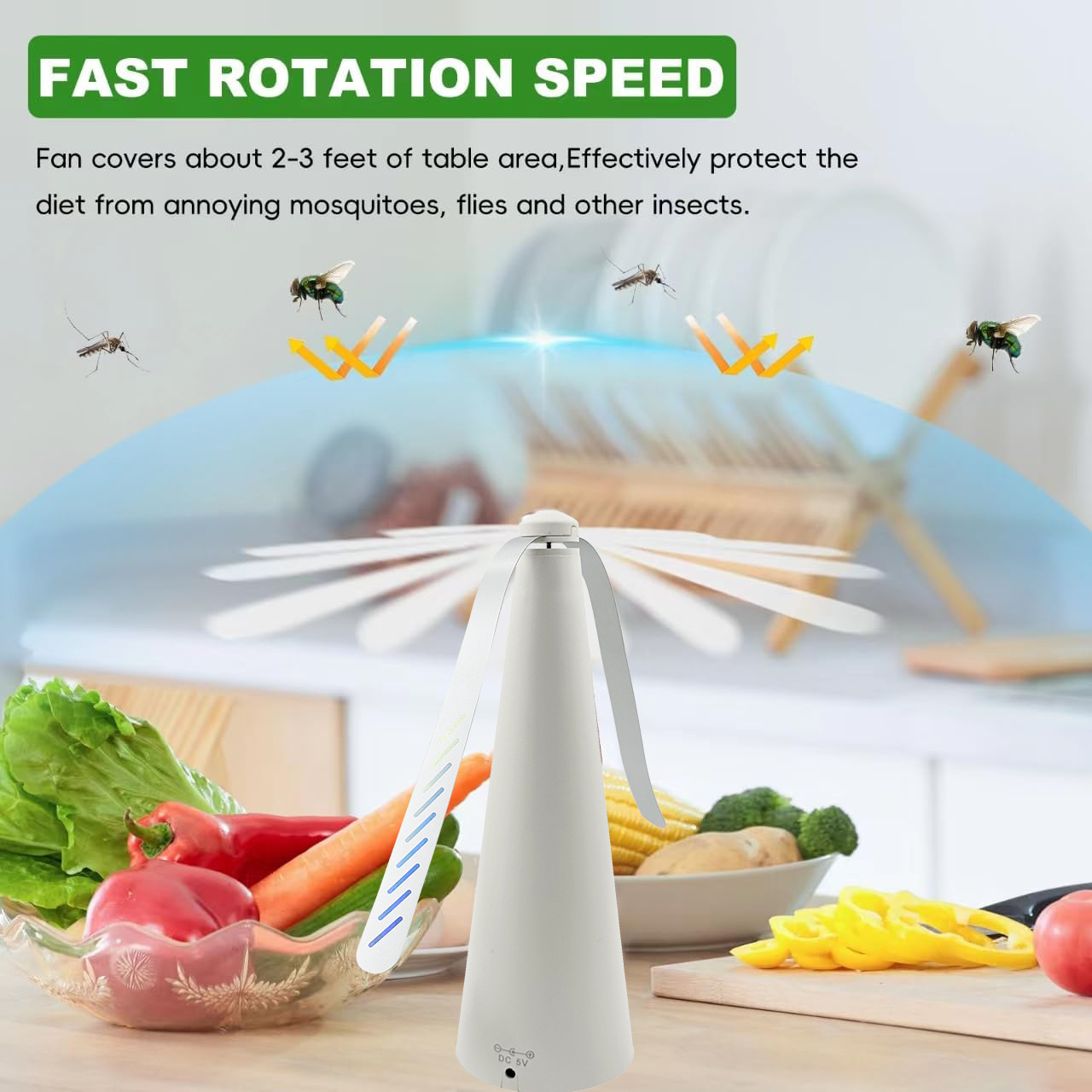 Outdoor Indoor Soft Blades Electric Table Fly Repeller Fan Battery USB Flies Mosquito Repeller