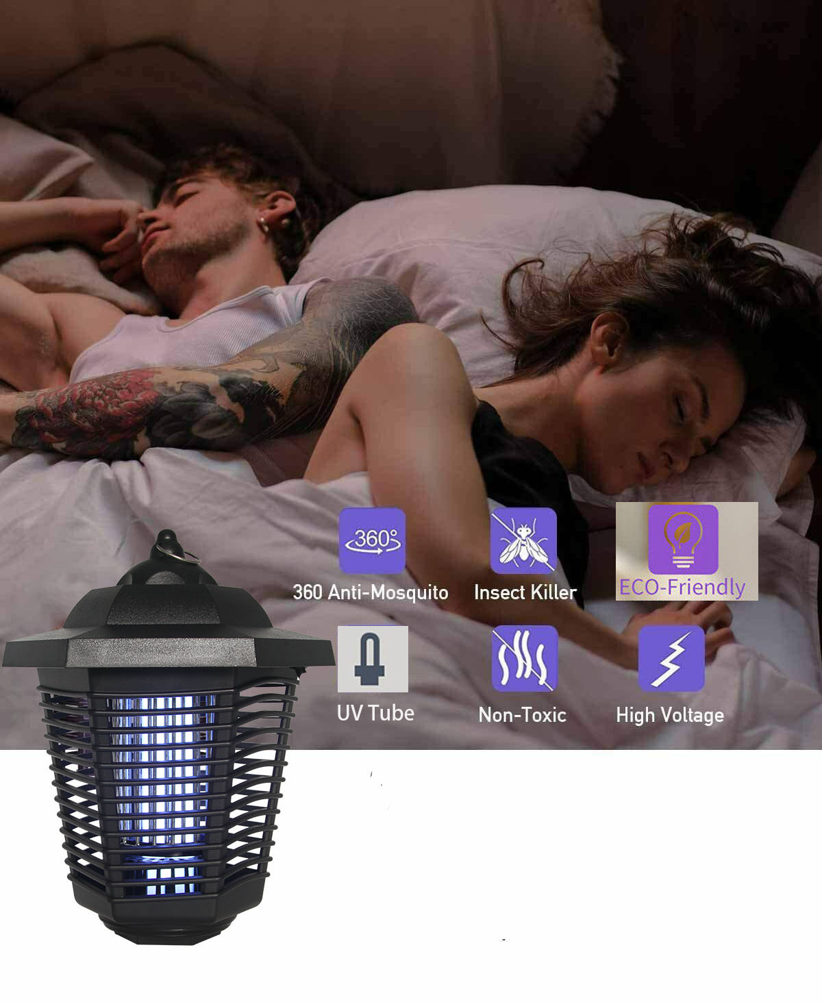 3000V High Voltage UV Tube Bug Zapper 12W Mosquito Fly Insect Gnat Pest Killer Catcher Repellent Electronic Shock Mosquito Lamp