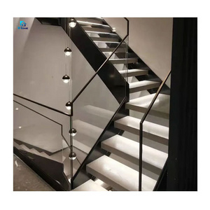 Floating Straight Stairs With Wood Tread And Frameless Glass Railing Staircase