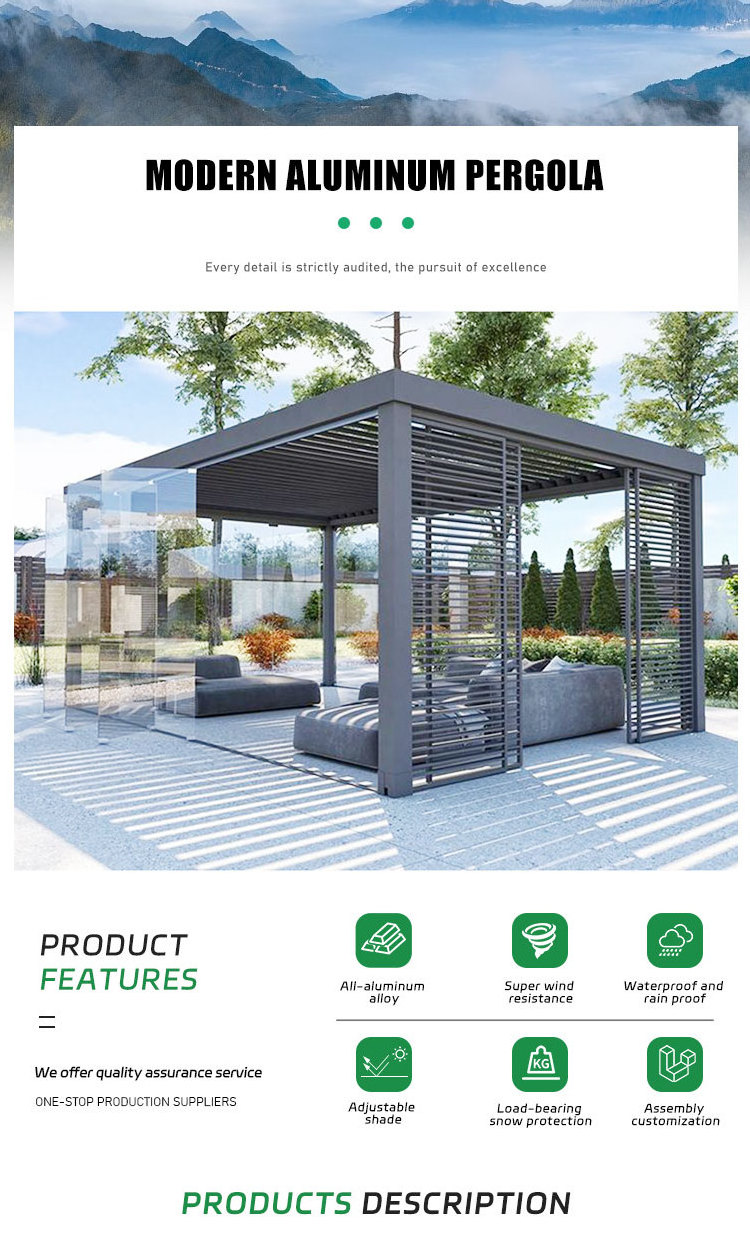 Aluminium Louver Glass Pergola Retractable Roof Awning Gazebo