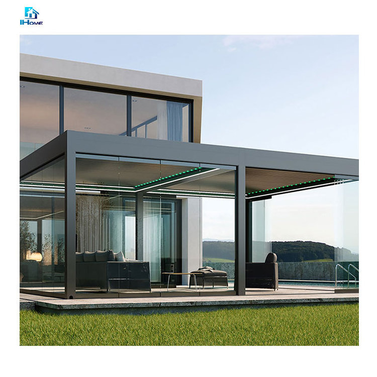 Aluminium Louver Glass Pergola Retractable Roof Awning Gazebo