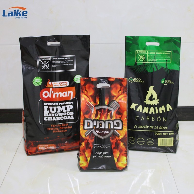 Custom polypropylene coal bag bopp pp woven plastic charcoal briquettes packaging bag 2kg 4kg 5kg 10kg bbq lump charcoal bags