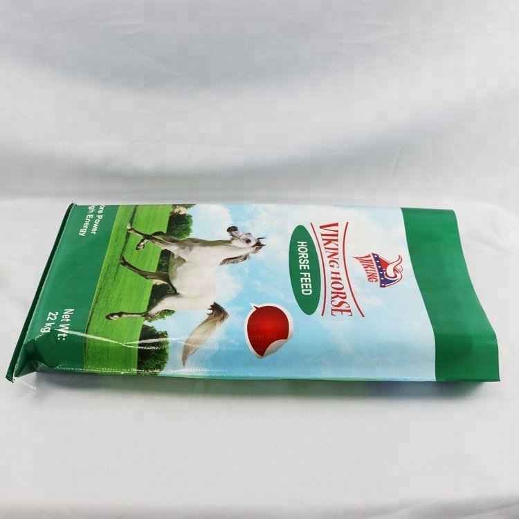 Custom 20kg 25kg 50kg bopp laminated plastic empty pp woven horse feed bag deer cattle animal  food feed packaging bag for sale