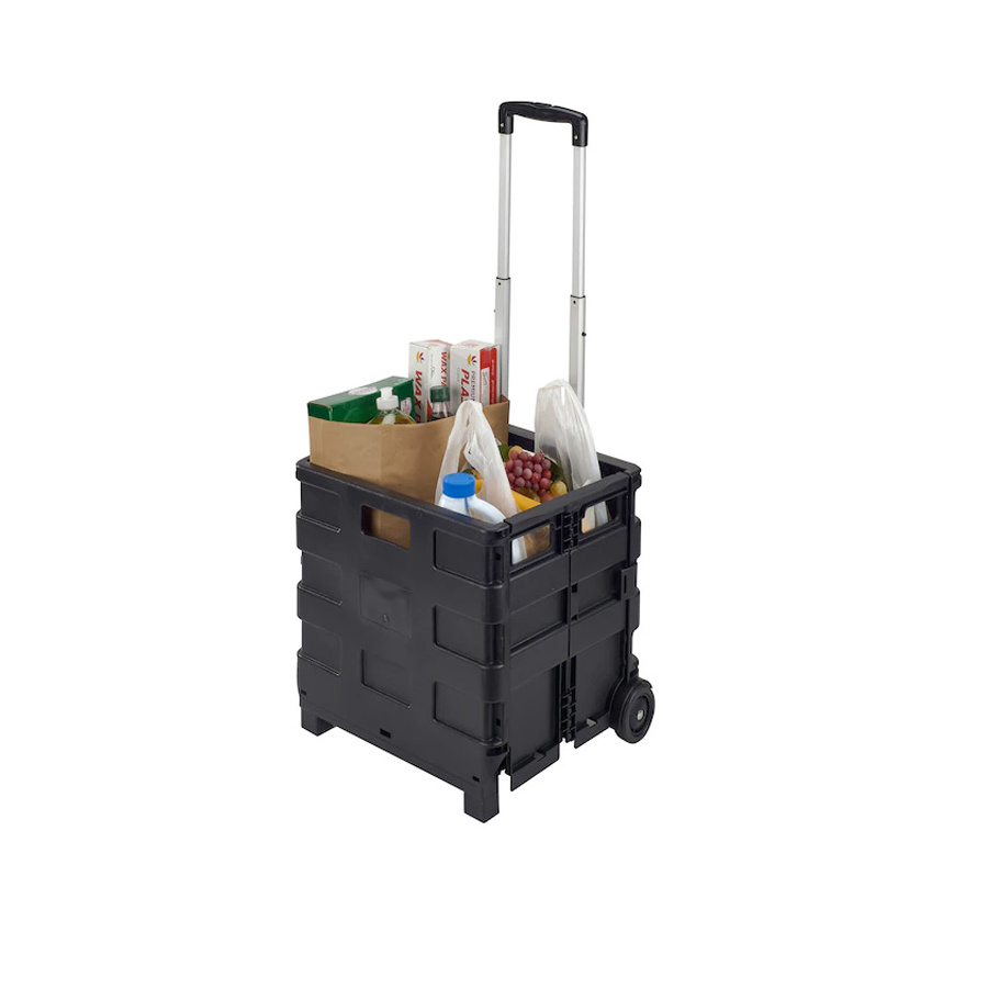 Heavy Duty Collapsible Storage Crate, Rolling Shopping Trolleys with Telescoping Handle