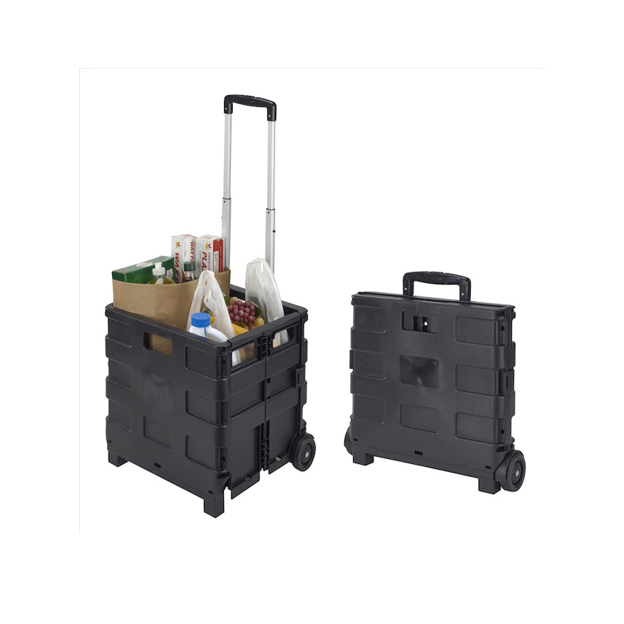 Heavy Duty Collapsible Storage Crate, Rolling Shopping Trolleys with Telescoping Handle