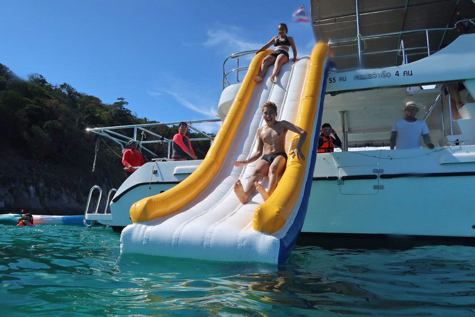 Factory inflatable slide for yacht pontoon inflatable floating boat water sport water slide