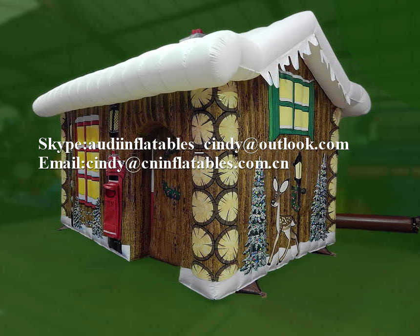 deluxe inflatable log cabin grotto decoration inflatable santa house with handpainted winter artwork