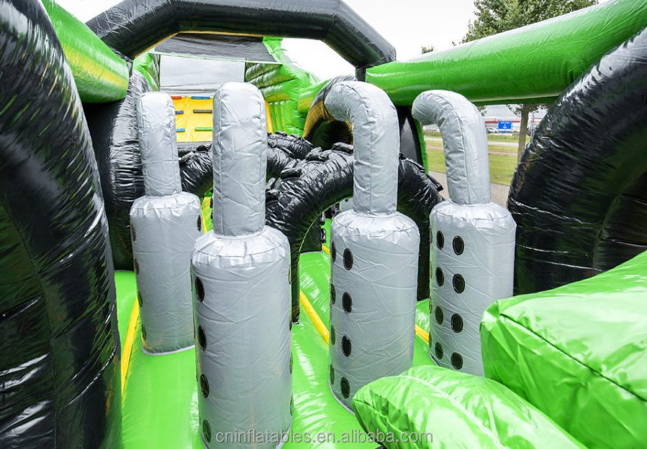 Giant Green Tractor inflatable bouncy castle obstacle course with slide inflatable combo bouncers