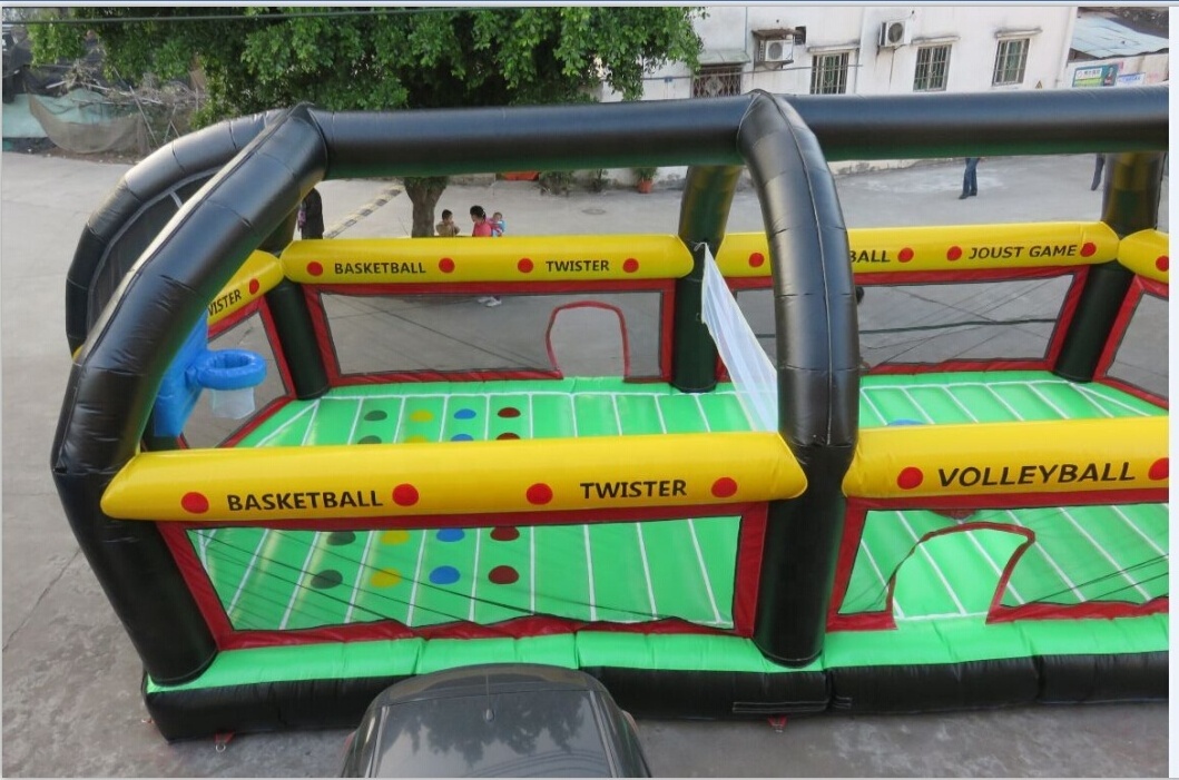 Commercial inflatable Multi Sports Arena  inflatable sports field with basketball volleyball dodgeball and joust twister game