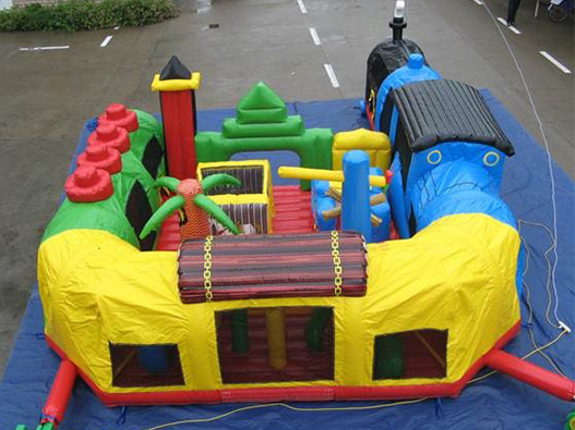 New Design Commercial inflatable Fun Express Train Station Obstacle Course blow up train