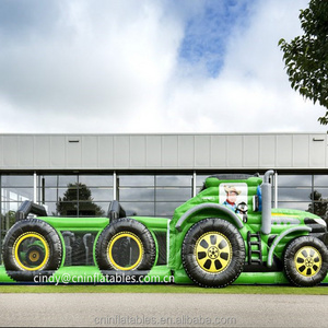 Giant Green Tractor inflatable bouncy castle obstacle course with slide inflatable combo bouncers