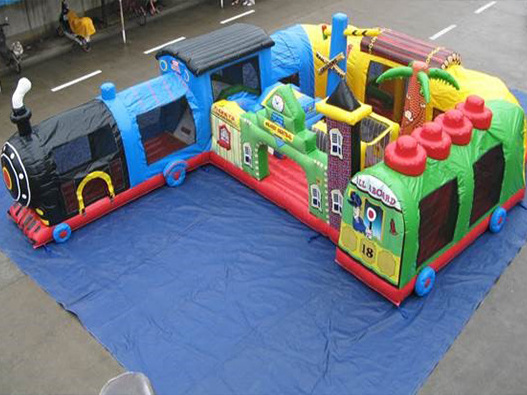 New Design Commercial inflatable Fun Express Train Station Obstacle Course blow up train