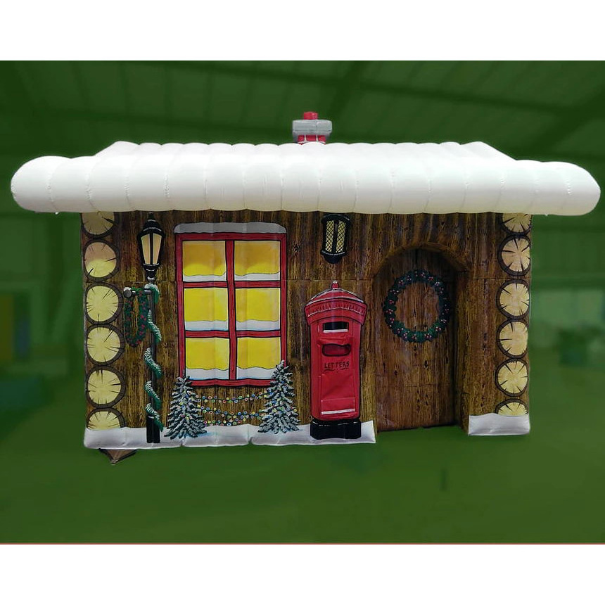 deluxe inflatable log cabin grotto decoration inflatable santa house with handpainted winter artwork