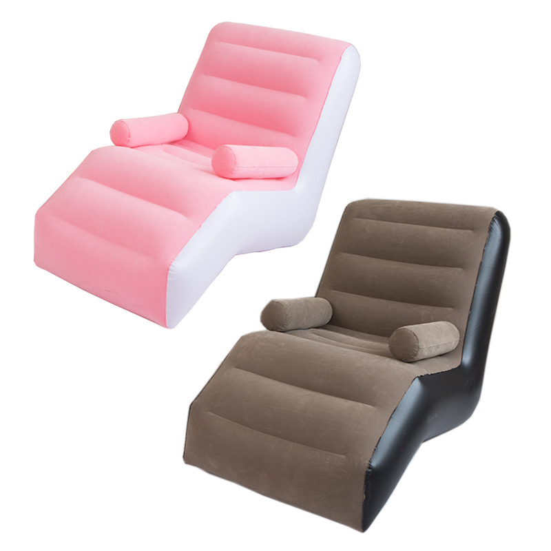 Factory Inflatable flocking+PVC S-shape couch with two handrails inflatable single sofa to rest for traveling and camping