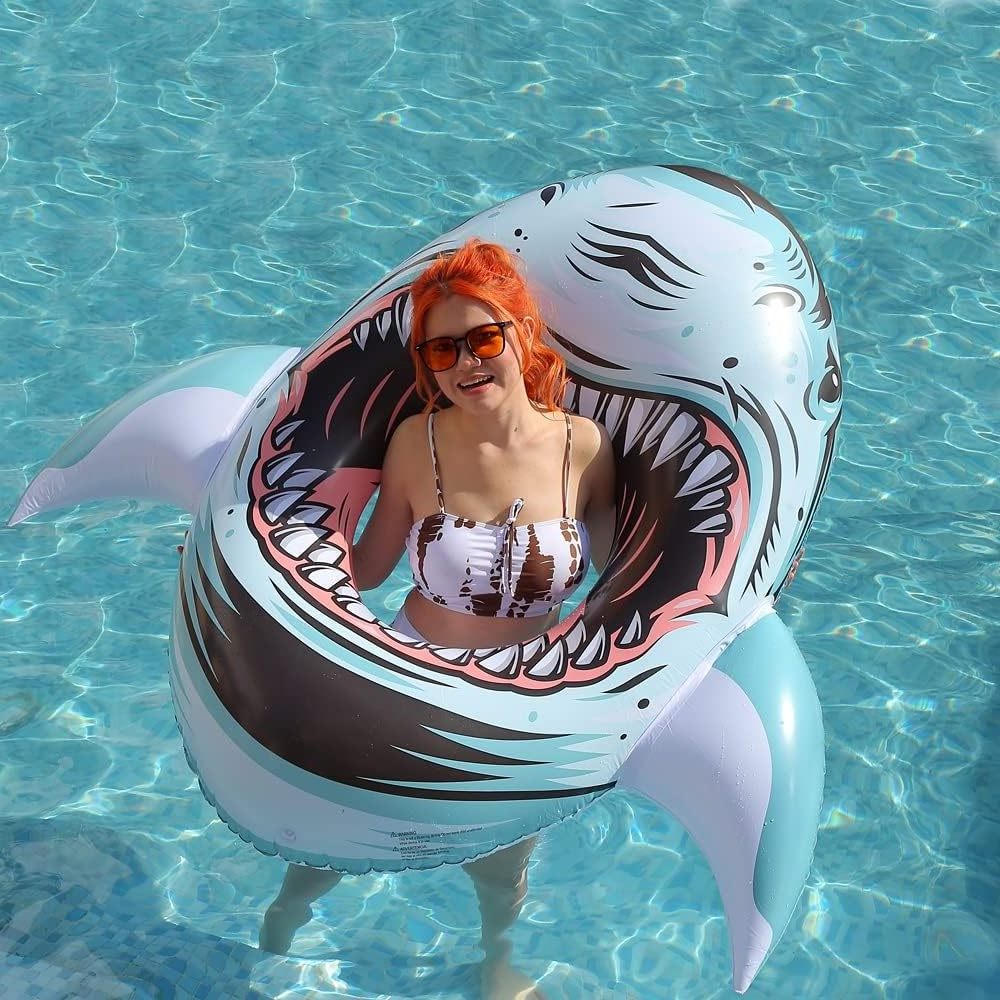 Inflatable Shark Float for Pool,Ride on Pool Party Lounge Toys for Kids Adults,Huge Pool Swim Ring Summer Water Fun Shark Float