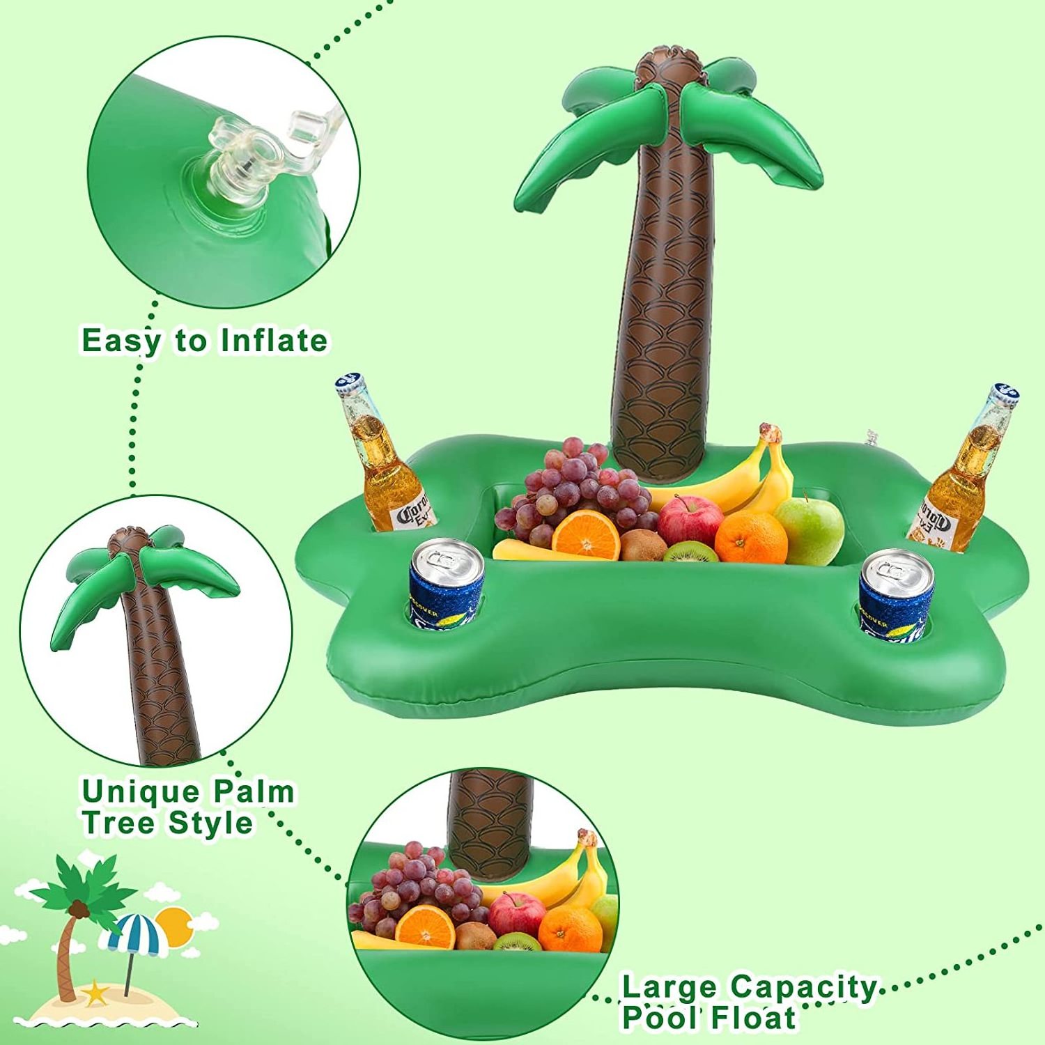 Floating Drinking Holder Inflatable Palm Tree Pool Floats Inflatable Coasters  for Kids Adults Summer Swim Pool Accessories