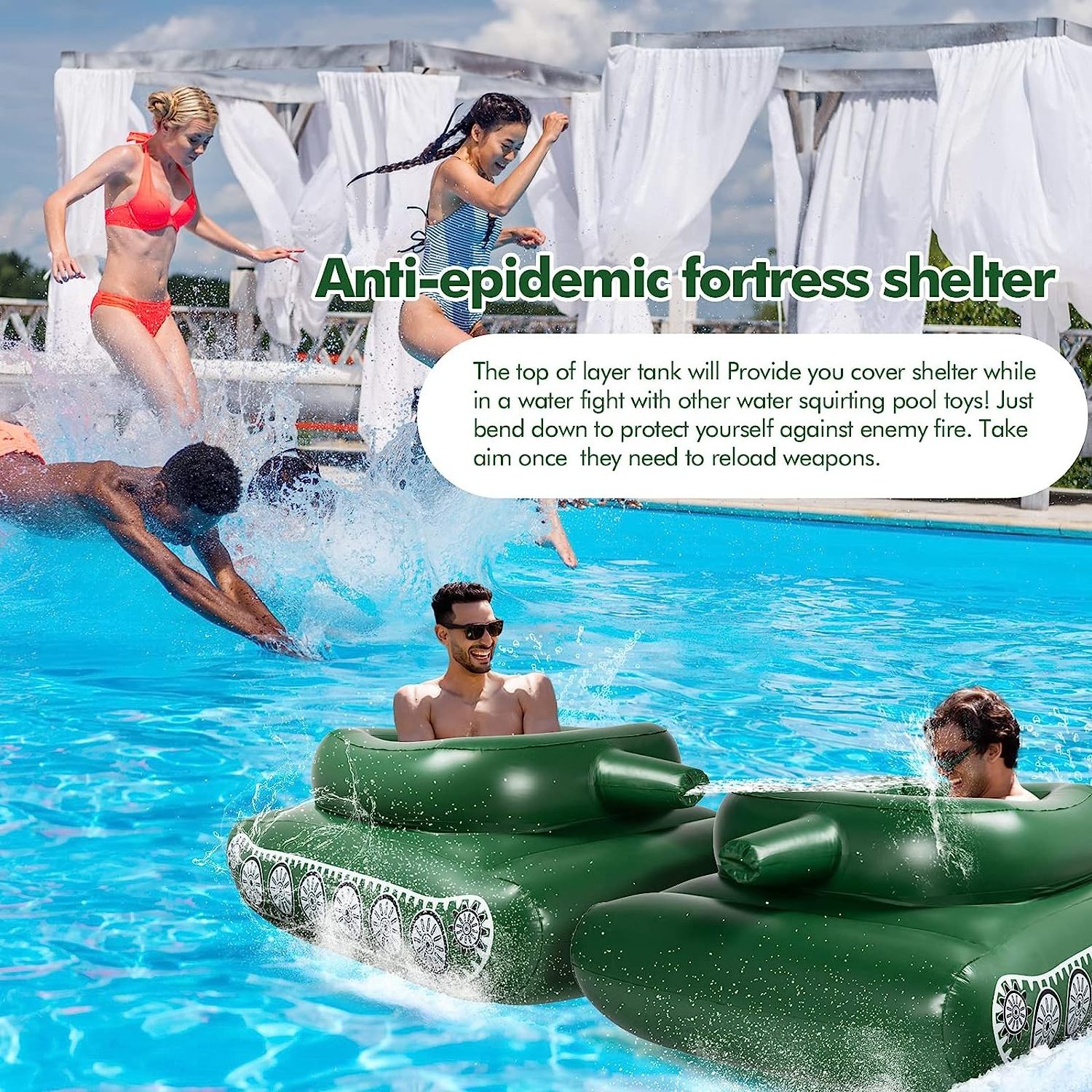 Tank Pool Floats Adult Inflatable, Tank Pool Lounger Float With Squirt Water Gun,Summer Fun Pool Beach Lake Game Battle Toys