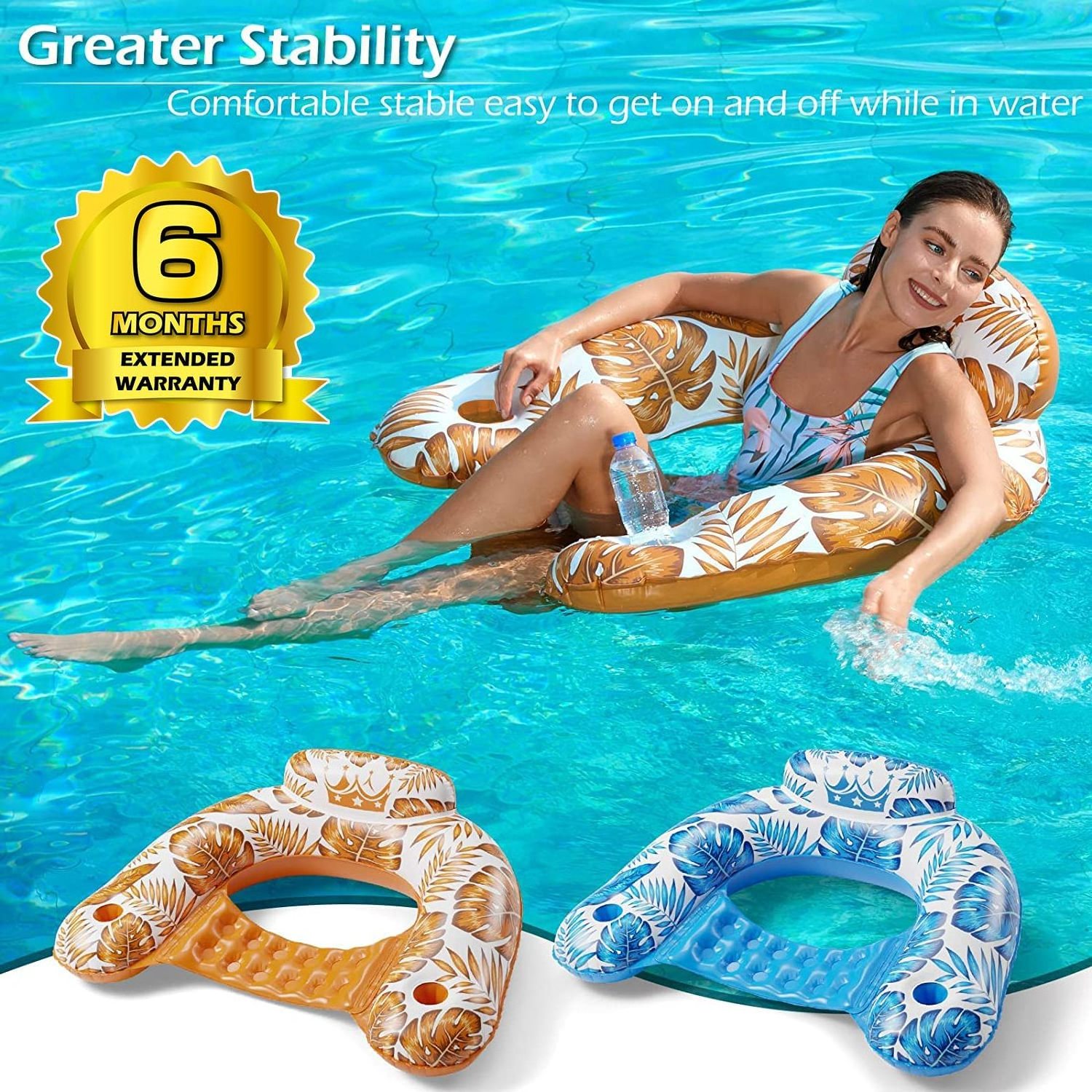 Inflatable Pool Float Chair - 2 Pack Lounge Floats for Swim Chair Pool Lounger with Cup Holder Pool Toy Party Float for Adults