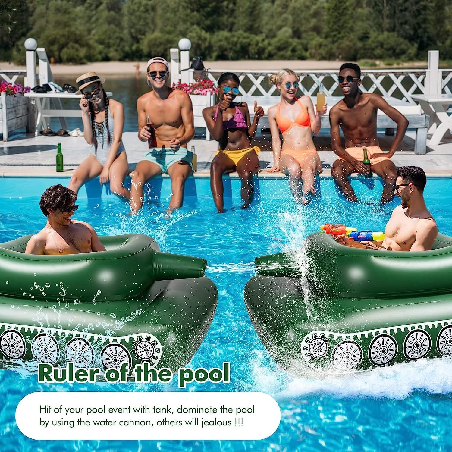 Tank Pool Floats Adult Inflatable, Tank Pool Lounger Float With Squirt Water Gun,Summer Fun Pool Beach Lake Game Battle Toys