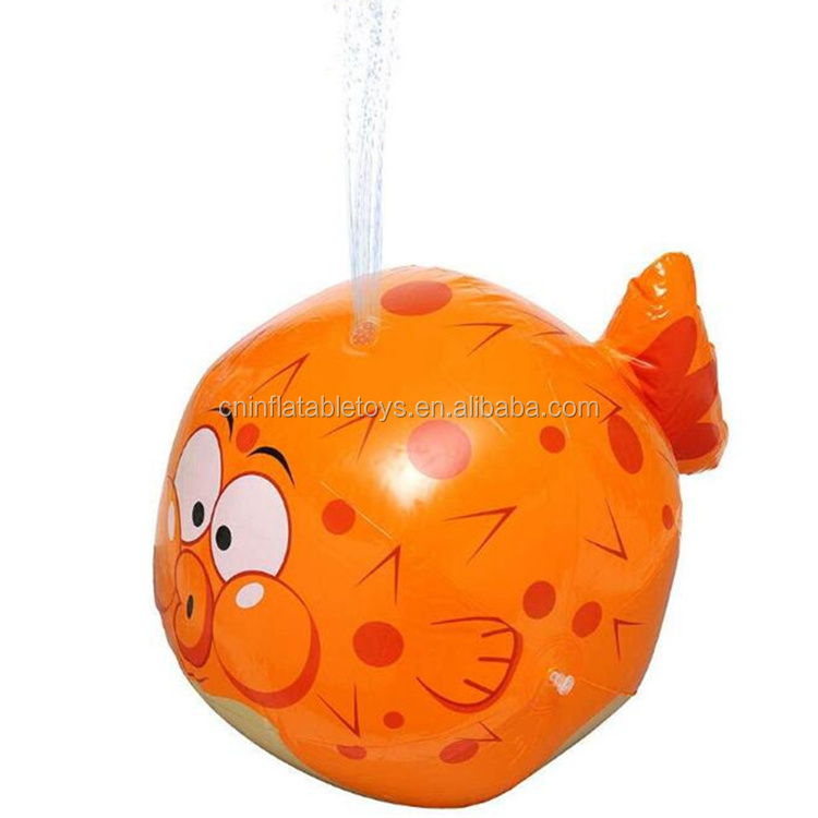 Factory custom Puffer Fish inflatable beach ball sprinkler Splash Water Ball Outdoor Swimming Pool Beach Use Spray PVC ball