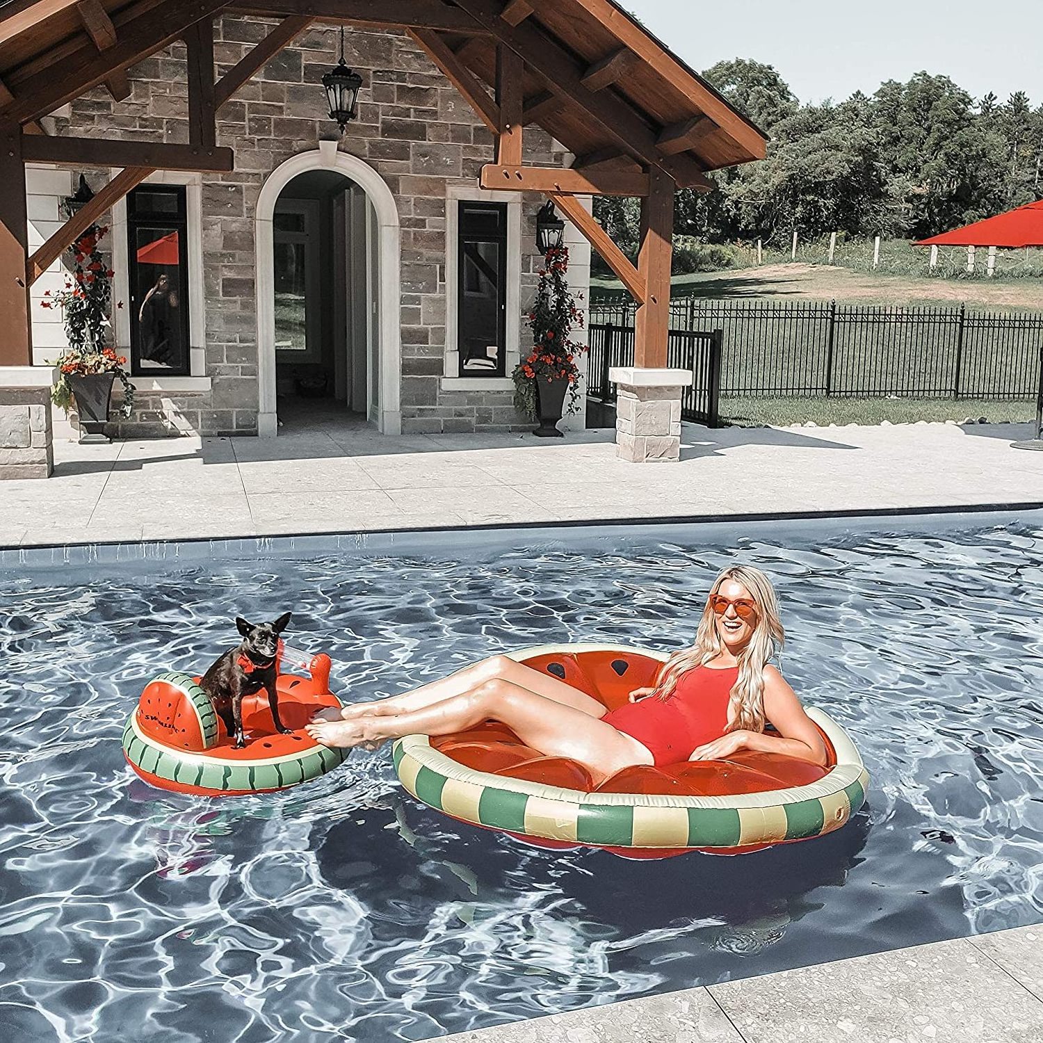 Inflatable Pool Float Lounger for Adults Size Circular Watermelon pattern Raft Bed Mat Pad for Pool Sun L Tanning