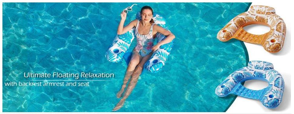 Inflatable Pool Float Chair - 2 Pack Lounge Floats for Swim Chair Pool Lounger with Cup Holder Pool Toy Party Float for Adults