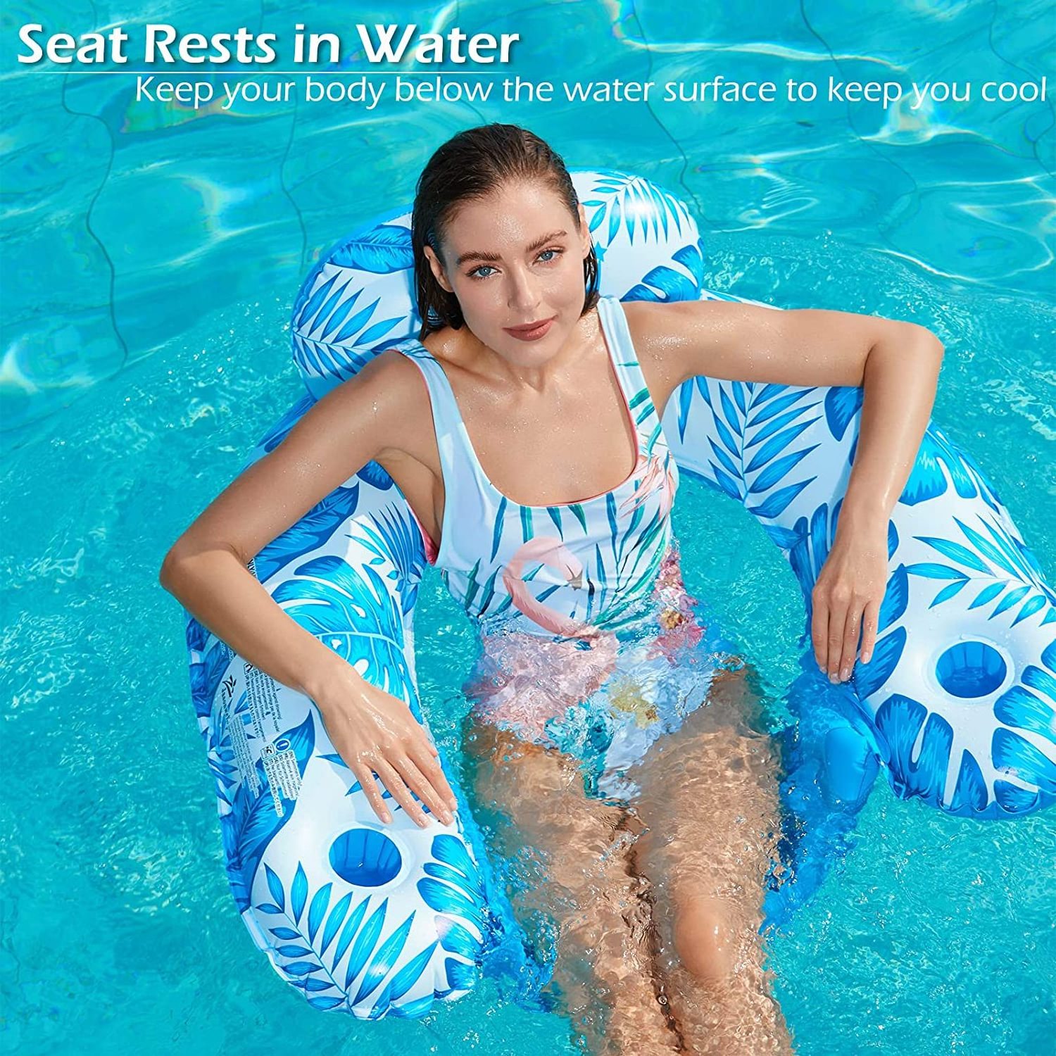 Inflatable Pool Float Chair - 2 Pack Lounge Floats for Swim Chair Pool Lounger with Cup Holder Pool Toy Party Float for Adults