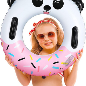 Cute Cartoon Swim Ring For Kids, Pink White Panda With Handle Swim Pool Floating Lounge, Summer Outdoor Beach Party Decoration