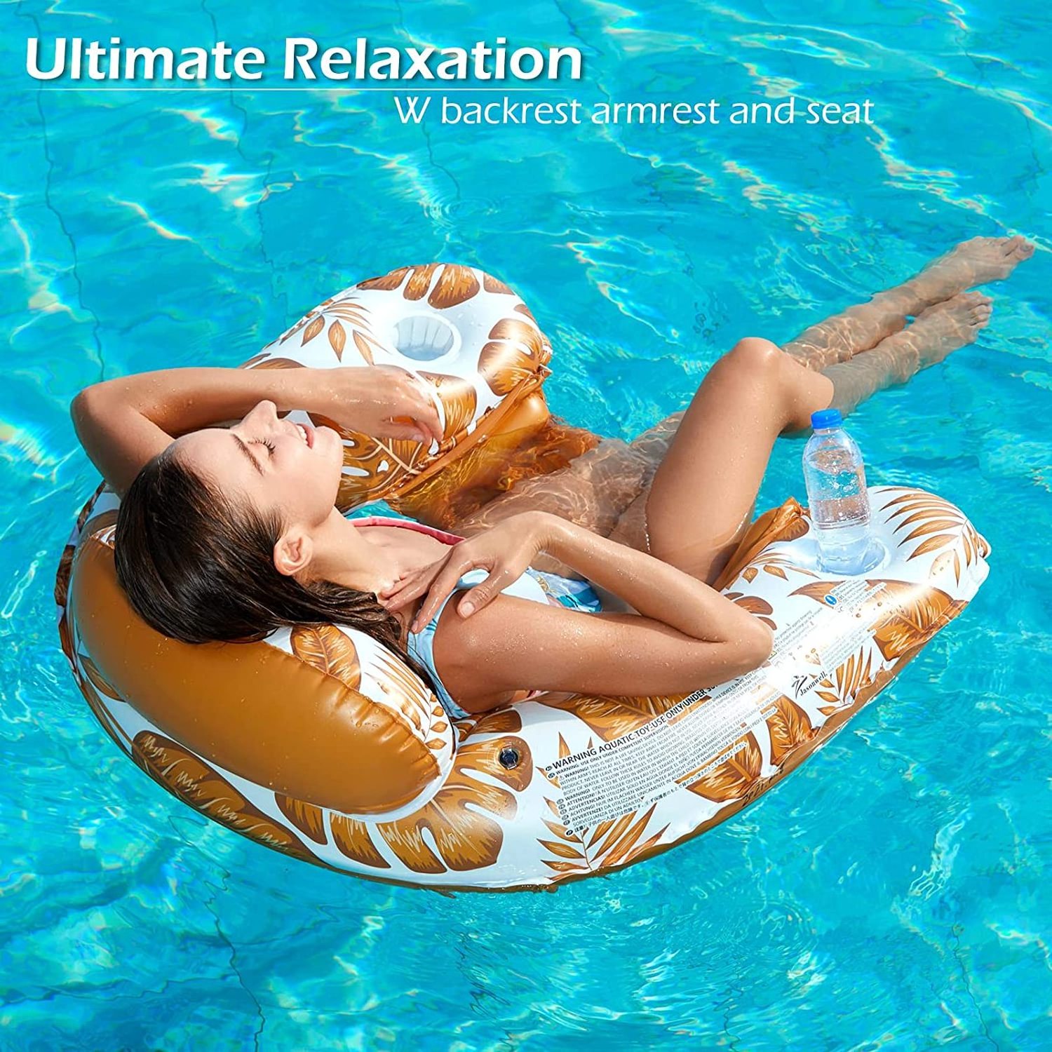 Inflatable Pool Float Chair - 2 Pack Lounge Floats for Swim Chair Pool Lounger with Cup Holder Pool Toy Party Float for Adults