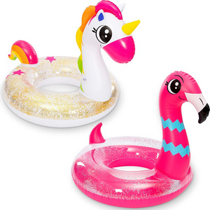 Inflatable Unicorn&Flamingo Pool Float with Glitters(2 Sets)Fun Beach Float Pool Toys Summer Outdoor Party Supplies for Kids