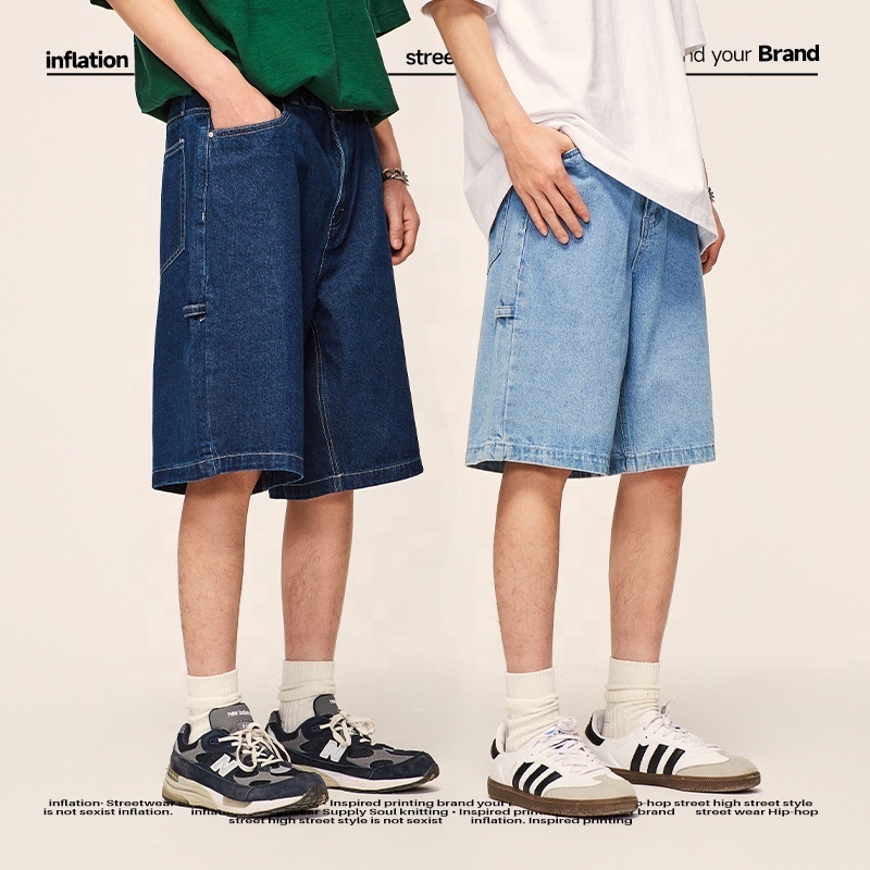 INFLATION Denim Men Jean Shorts Streetwear Button Pants Denim Shorts for Boys