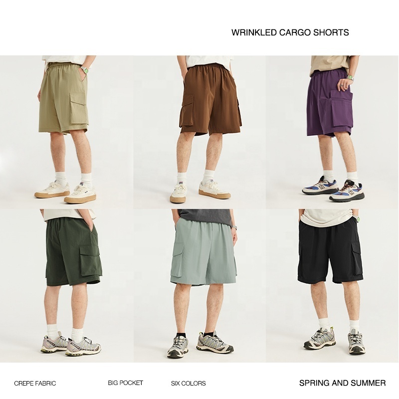 INFLATION Custom Wrinkle Cargo Shorts Summer Trousers Big Pocket 100% Polyester Outdoor Shorts