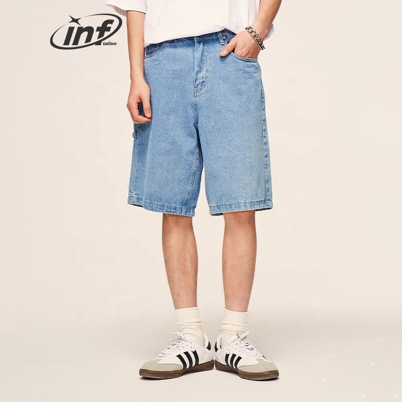 INFLATION Denim Men Jean Shorts Streetwear Button Pants Denim Shorts for Boys