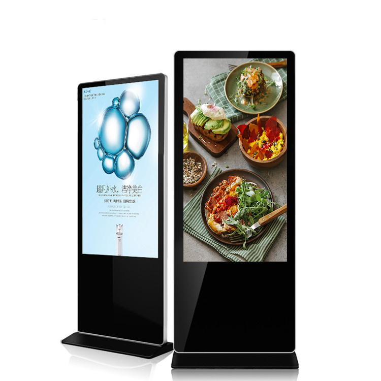 Floor stand Smart split screen 2k 4k totem tv digital signage and displays 65 inch kiosk on wheels